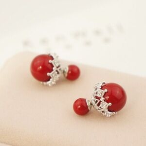 New beautiful two sided pearl stud earrings (red)